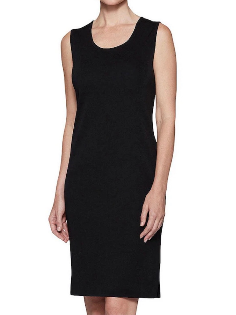 Ming Wang Sleeveless Scoop Neck Side Slit Tank Bodycon Dress Black size M
